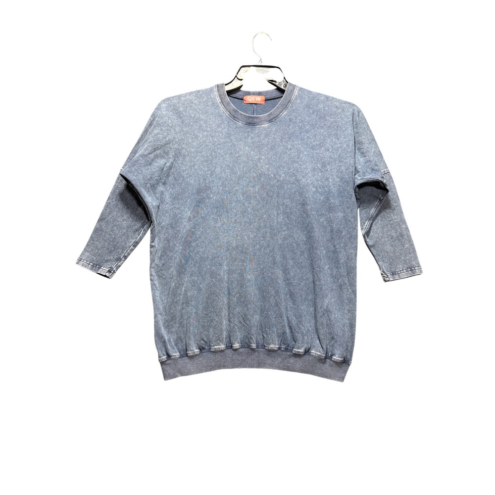 QEW Sweatshirt Women Small Blue Acid Wash 3/4 Sleeve Cotton SB2CM7280T